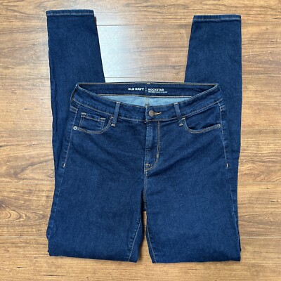 Old Navy Rockstar Blue Jeans Women's Size 6 Tall Skinny Mid Rise Dark Stretch