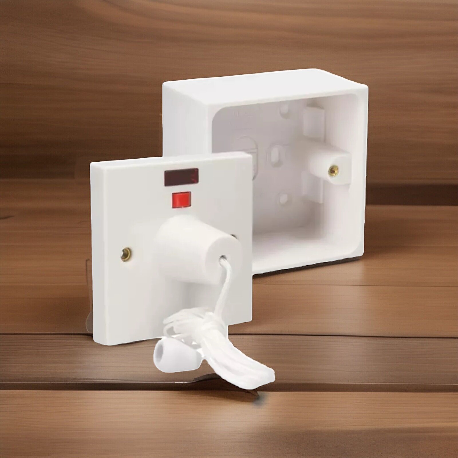 Shower Pull Cord Switch with Back Box 45 Amp Bathroom Ceiling Pullcord - White