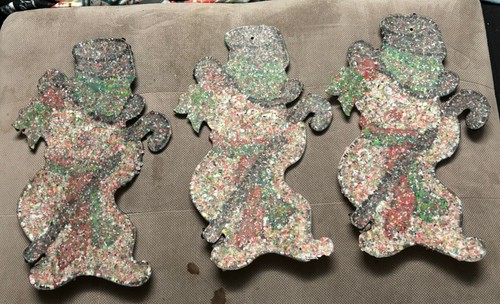 LOT 3 Vtg Kage Christmas Snowman Candy Cane Decoration Melted Plastic Popcorn - Picture 2 of 2