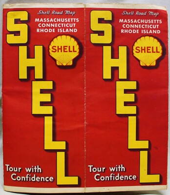 SHELL OIL HIGHWAY ROAD MAP OF MASSACHUSETTS CONNECTICUT & RHODE ISLAND 1938