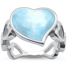 Natural Larimar Heart Shape Band .925 Sterling Silver Ring