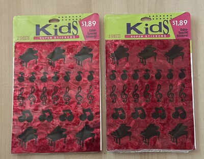 2 NEW PACKS KIDS SUPER STICKERS PIANO AND MUSIC 4 SHEETS RARE