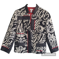 Chico  s Blazer Jacket Womens Size Medium Open Zebra Animal Print