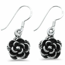Plain Rose Drop Dangle .925 Sterling Silver Earrings