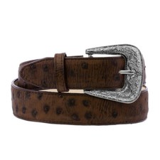 Western Cowboy Leather Belt Ostrich Quill Print Brown Removable Buckle Cinto