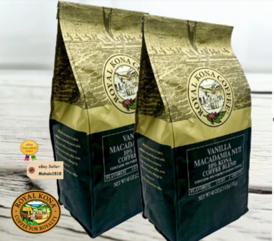 Two Royal Kona Vanilla Macadamia Coffee 10% Kona All Purpose Ground 40 oz 2.5 lb