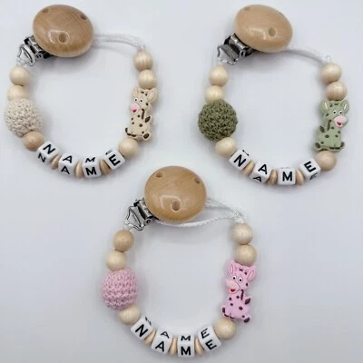HANDGEFERTIGT Schnullerkette mit Namen Junge Mädchen Geburt Geschenk Nuckelkette Giraffe