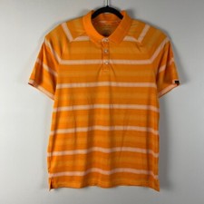 Oakley Polo Shirt Mens Large Orange Stripe Performance Golf Regular Fit