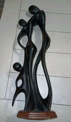 Vintage Abstract Wood Sculpture Family Father Mother Child Modern Art Statue 18''