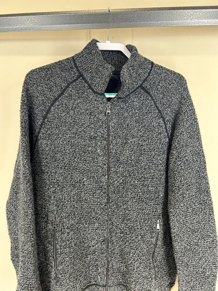 Banana Republic Mens Cotton Wool Black Gray Zip Front Cardigan Sweater
