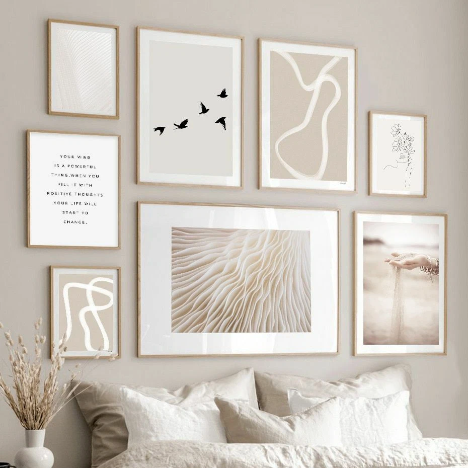 Abstract Beige Line Drawing Boho Minimalist Wall Art Pictures