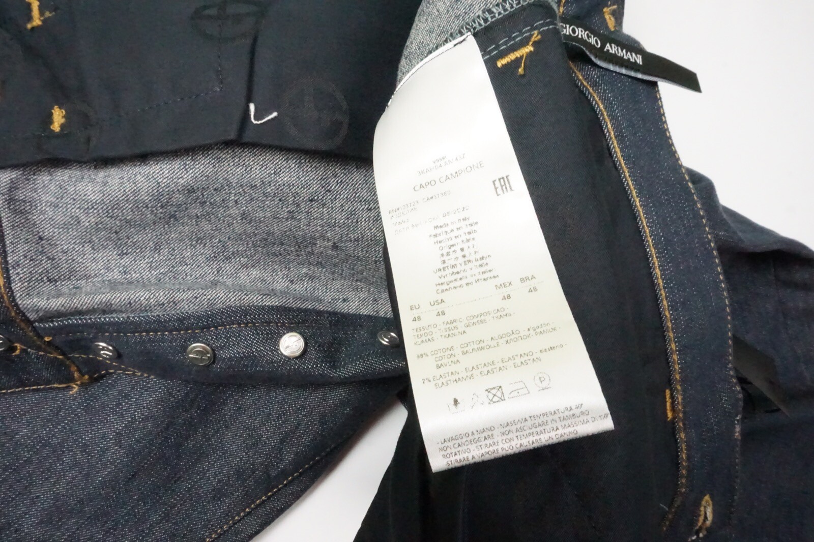 Giorgio Armani Black Label Blue Wash Cotton Blend 5 Pocket Button Jeans 32 NEW image 8