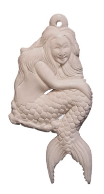 Pendant, Water Buffalo Bone - Mermaid, Hand Carved, 2.25 Inches, Great Detail