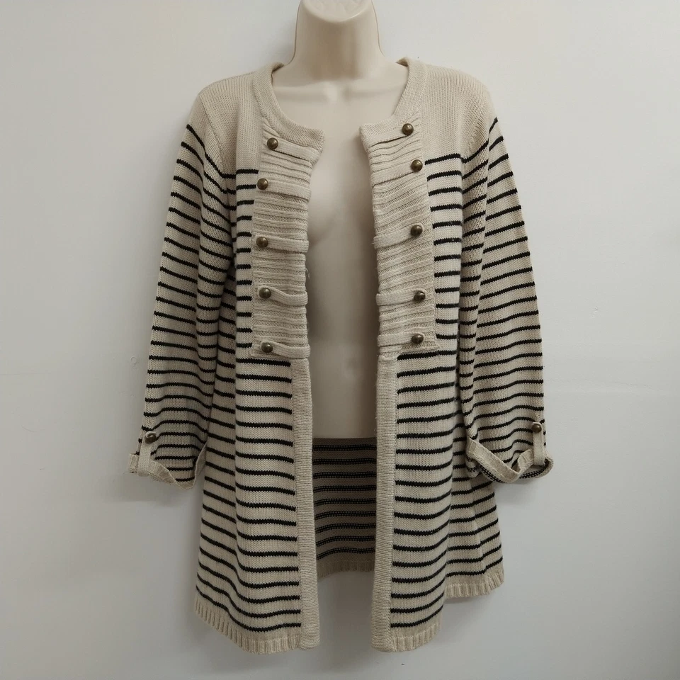 Cárdigan Suéter Debbie Morgan Mujer Mediano Beige Negro Chaqueta Preppy Damas Foto 2 de 4