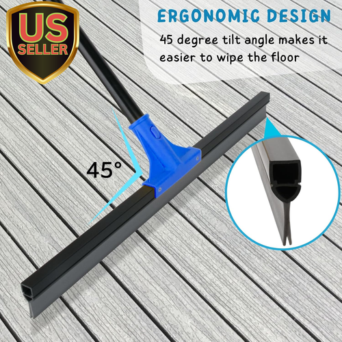 Floor Squeegee for Concrete and Tile Cleaning, 24'' Rubber Wiper Broom, Large...