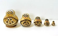 Signed Vtg 3" Russian Matryoshka Nesting Doll Set of 5 – Hand Painted Folk Art