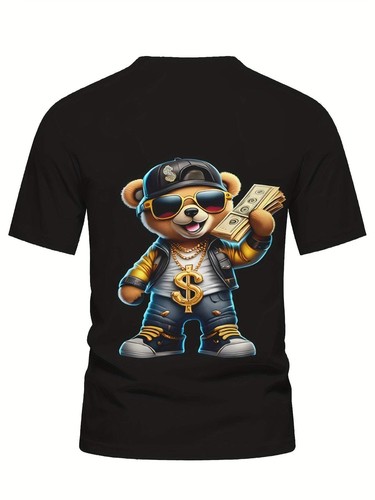 T-shirt uomo modello orso hip hop - casual stampata in 3D manica corta, traspirante - Foto 6 di 7