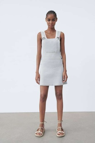 Zara Ribbed Knit Overall Mini Dress 