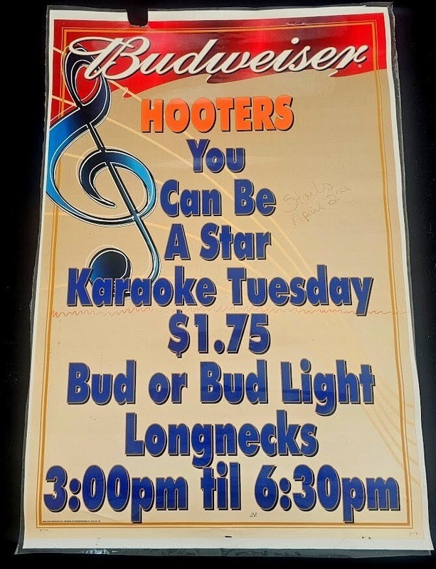 Vtg 2000 Hooters Uniform Karaoka Tuesday Be A Star Promo Banner Poster Laminated