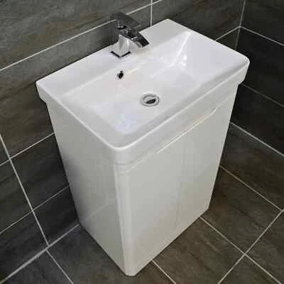 Rio 550 or 700mm White Gloss Vanity Unit Inc Basin Sink Handleless