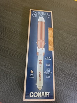 NIB Conair Double Ceramic 1.25  Barrel Curling Iron for Loose Curls Turbo Heat