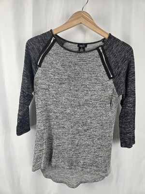 Rue21 Shirt Teens Medium Gray Colorblock Raglan 3/4 Sleeve Zipper Tee Top