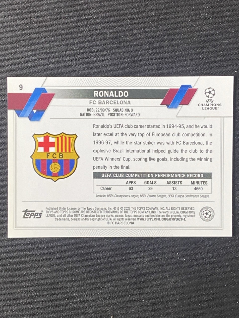 Ronaldo 2022-23 Topps Chrome Sapphire UCL Image Variation #9 -a view 2