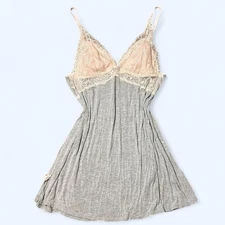 Pink Grey Lace Slip Dress XL Mini Babydoll A-Line Flowy Fairy Stretch Feminine