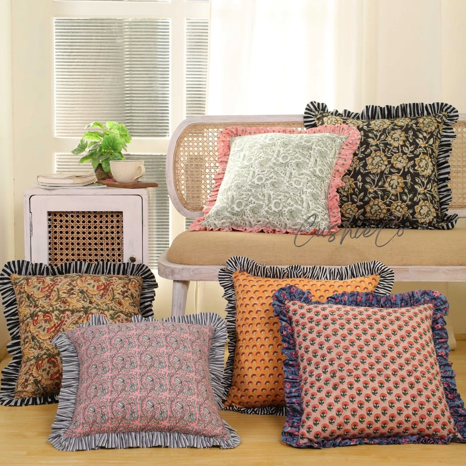 Handmade Cotton Boho Sofa Decor Pillows, Block Print Assorated Lot Cushion Cover - Image 3 of 4