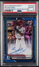 2024 BOWMAN DRAFT CHROME PRSPCT AUTOS BLUE REFRACTOR SEAVER KING 140/150 PSA 10