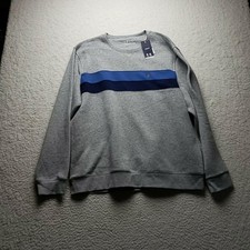 IZOD Sweatshirt Mens Large Gray Stripe Crewneck Advantage Performance Fleece