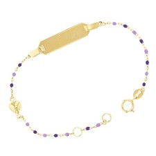 Italian 14k Yellow Gold Enamel Beads Heart Baby/Kids ID Bracelet 5.5" 1.4 grams