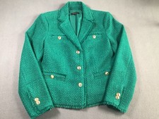 Ann Taylor Tweed Blazer Jacket Size 6 Green Gold Buttons Business Formal Box S