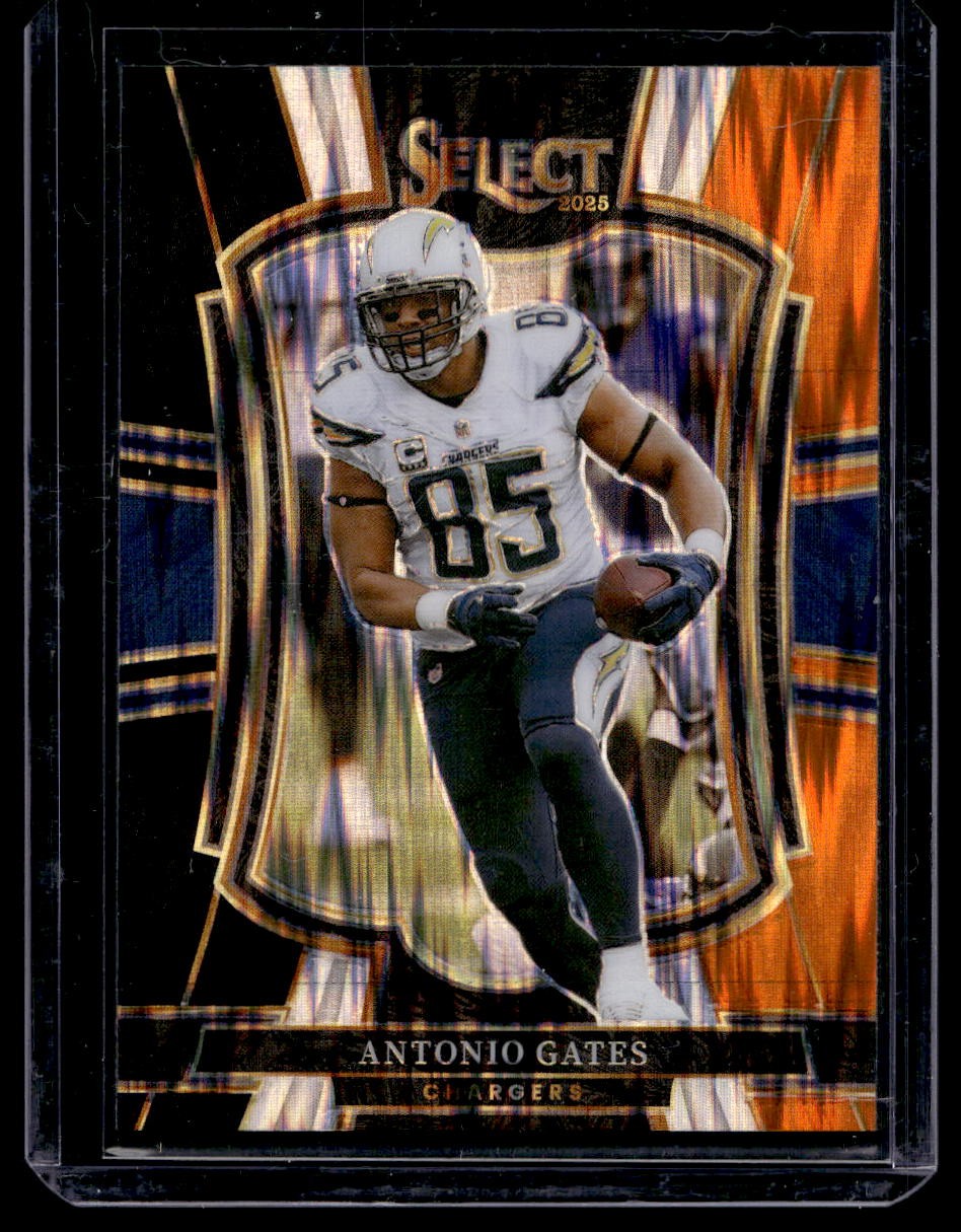 Antonio Gates 2025 Panini Select #150 Black and Orange Prizm Shock