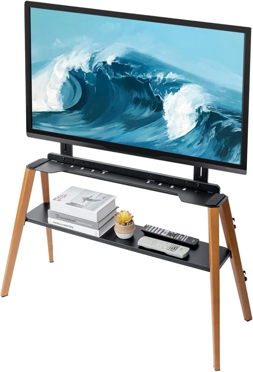 For Flat Screens Up To 75" - Metal & Beech Wood