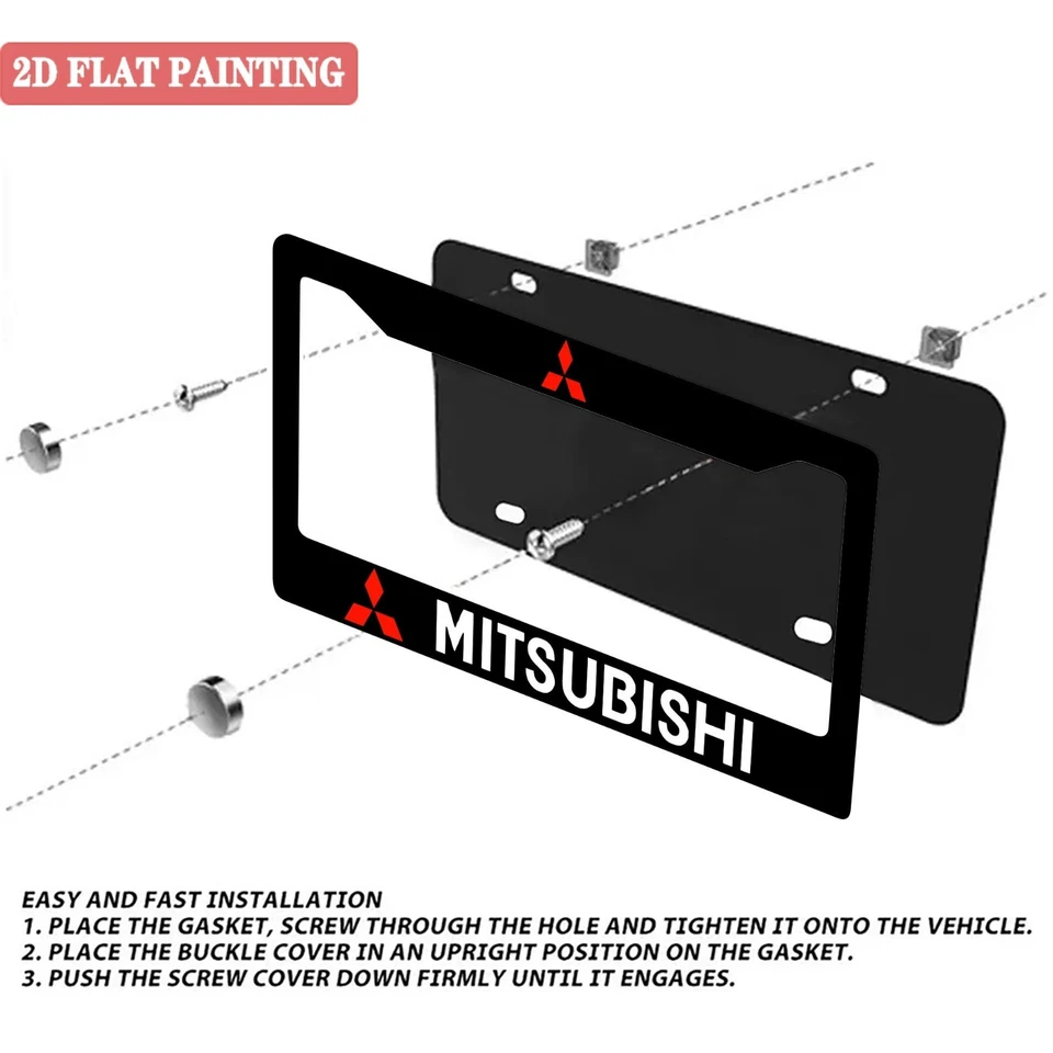 Paquete de 2 marcos de matrícula de aluminio negro con tapones de rosca Mitsubishi Foto 3 de 4