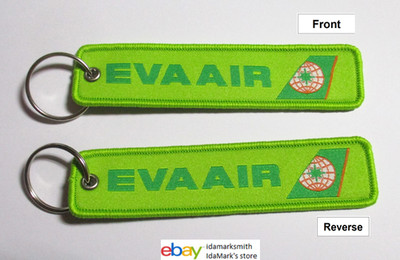 EVA AIR AIRWAYS BR TAG KEYCHAIN Airline Key Chain 5'' x 1.25'' Fabric Long Green