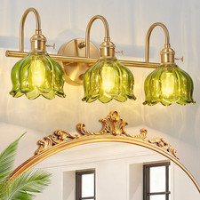Bathroom Light Fixtures Over Mirror,3-Light Brushed Gold Vanity Lights with G...