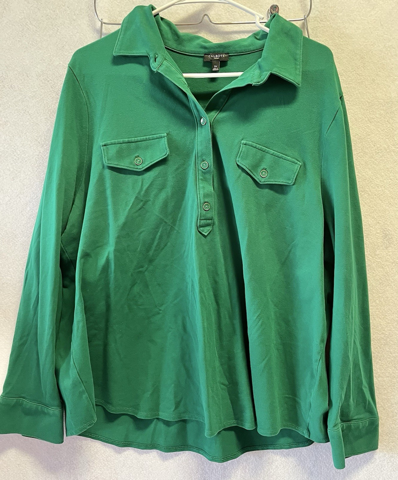 Talbots green 3/4 button Down collared Long Sleev… - image 1