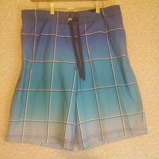 Ocean Pacific OP Board Shorts Men's Sz S 30 Blue Teal Plaid Lined Swim Trunks
