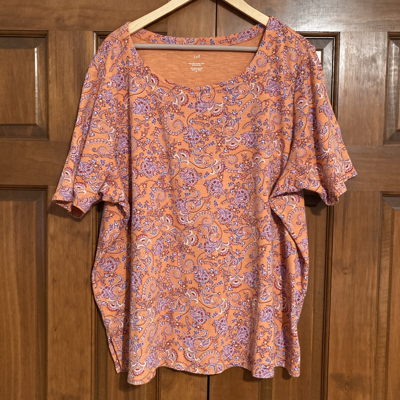 JJill Pima Slub Scoop Neck Side Slit Tee Shirt Women’s Size 3X Plus Paisley