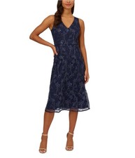 Adrianna Papell Womens Sequins Midi Dress, navy, 8