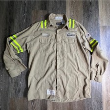 Bulwark Work Shirt Mens XL Khaki Flame Resistant Reflective Hi-Vis SMWRKHB