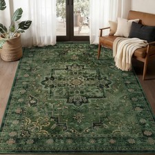 Vintage Dark Green Area Rugs 5x7 for Living Room, Tranditional Distressed Med...