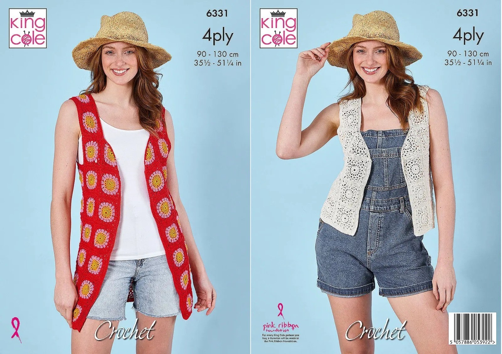 King Cole 4 Ply Crochet Pattern - 6331 Ladiies Waistcoats (2 Designs)