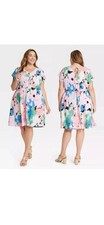 Ava & Viv Plus Size Mini Dress Sz 2X With Pockets & Stretchy Waist A- Line