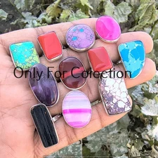 925 Sterling Silver Plated Amethyst & Mix Gemstone Rings Lot Tribal Jewelry