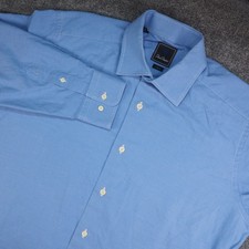 David Donahue Dress Shirt Mens 16.5 32/33 Trim Blue Micro Check Cotton Business