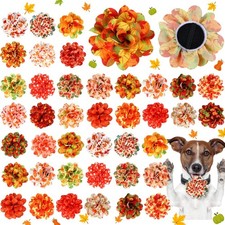 50 Pieces Fall Dog Collar Flowers Bulk Maple Leaves Dog Charms Grooming Acces...
