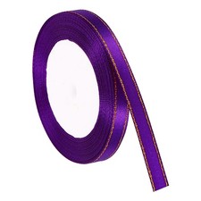 3/8 Inch x 24 Yards Double Face Satin Ribbon with Gold Edge Purple